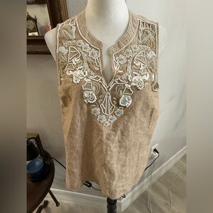 Talbots Beige Embroidered Sleeveless Blouse